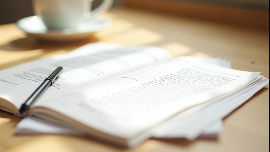 Caderno com resumo estruturado e marcações de técnicas de leitura